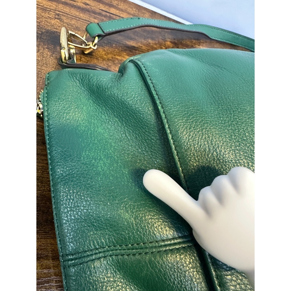 B. Makowsky Turn Lock Shoulder Bag Genuine Pebbled Leather Green Crossbody Purse - Picture 10 of 16